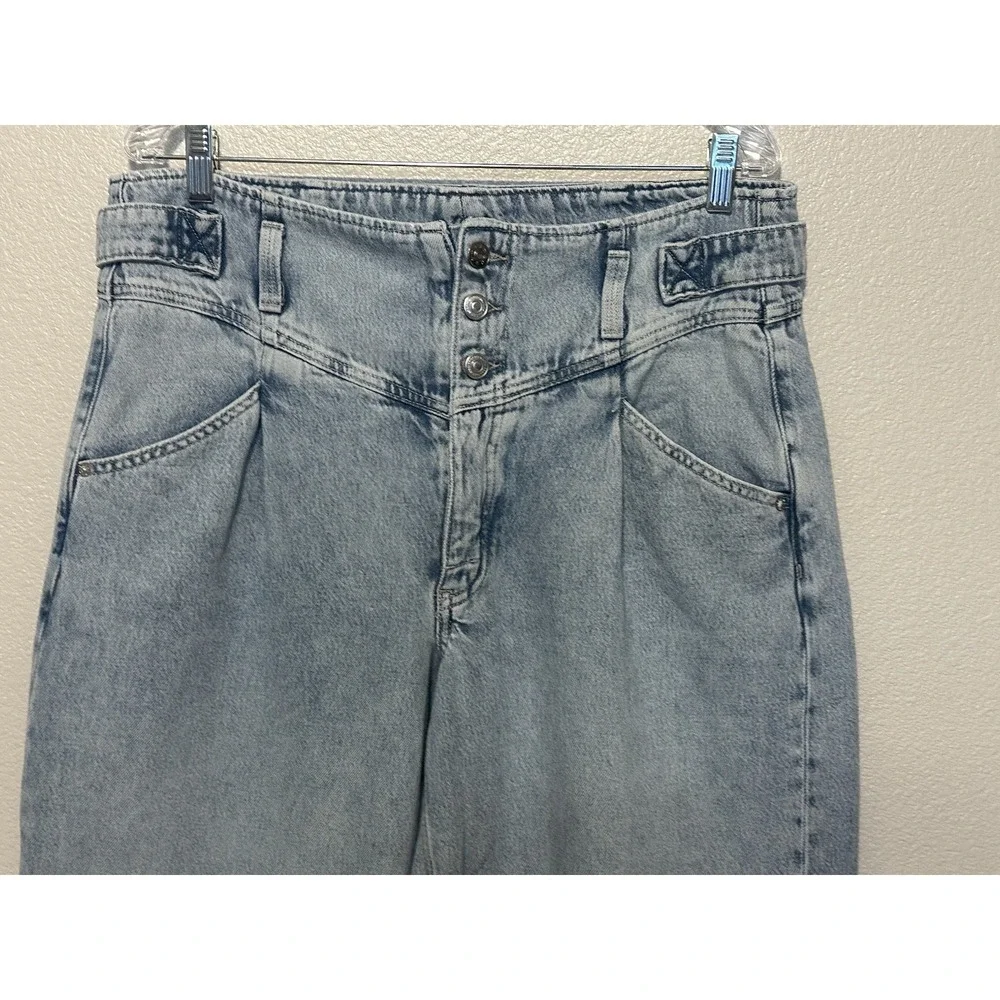 We The Free Free People Super Sweeper Wide Leg Jeans Light Wash Blue Denim Large